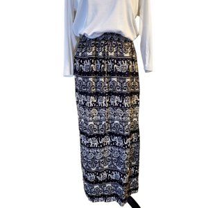 Girl Revolution Elephant Print Maxi Skirt Black White Tribal Elephant Size Med